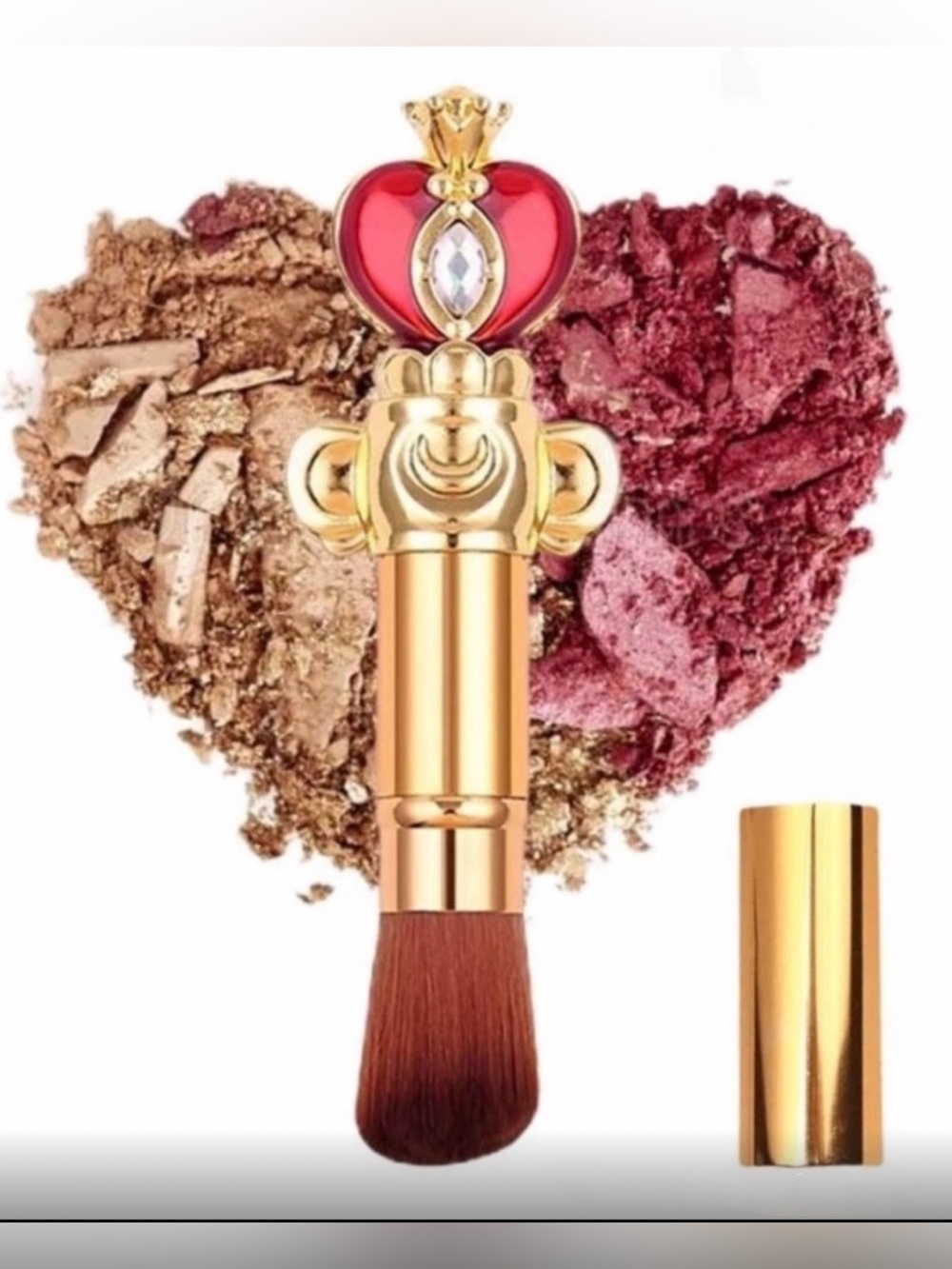 Gold and Red Compact Makeup Brush - Portable Powder & Blush Brush